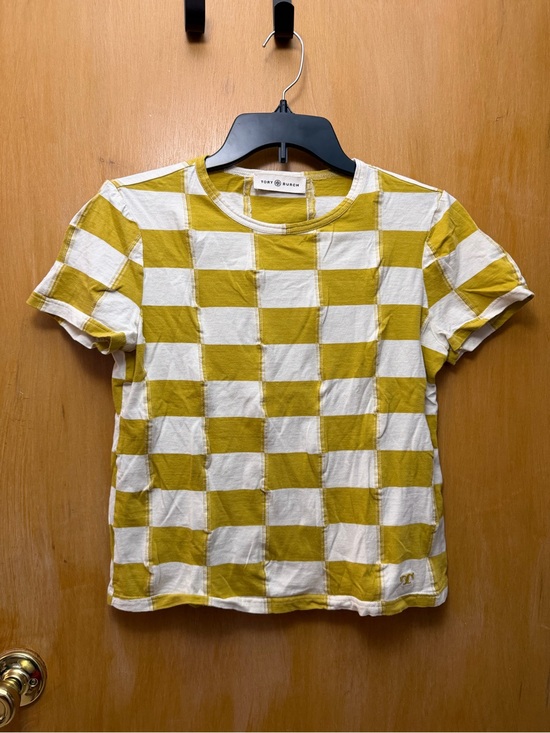 Tory Burch Tops - Tory Burch Yellow and White Checker Short Sleeve Tee